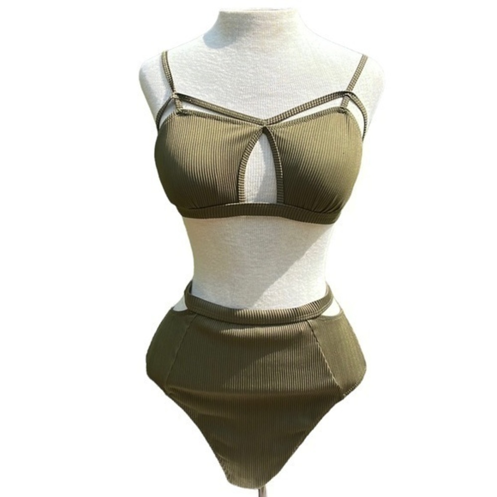 Cupshe 2 piece bikini army green high waist medium